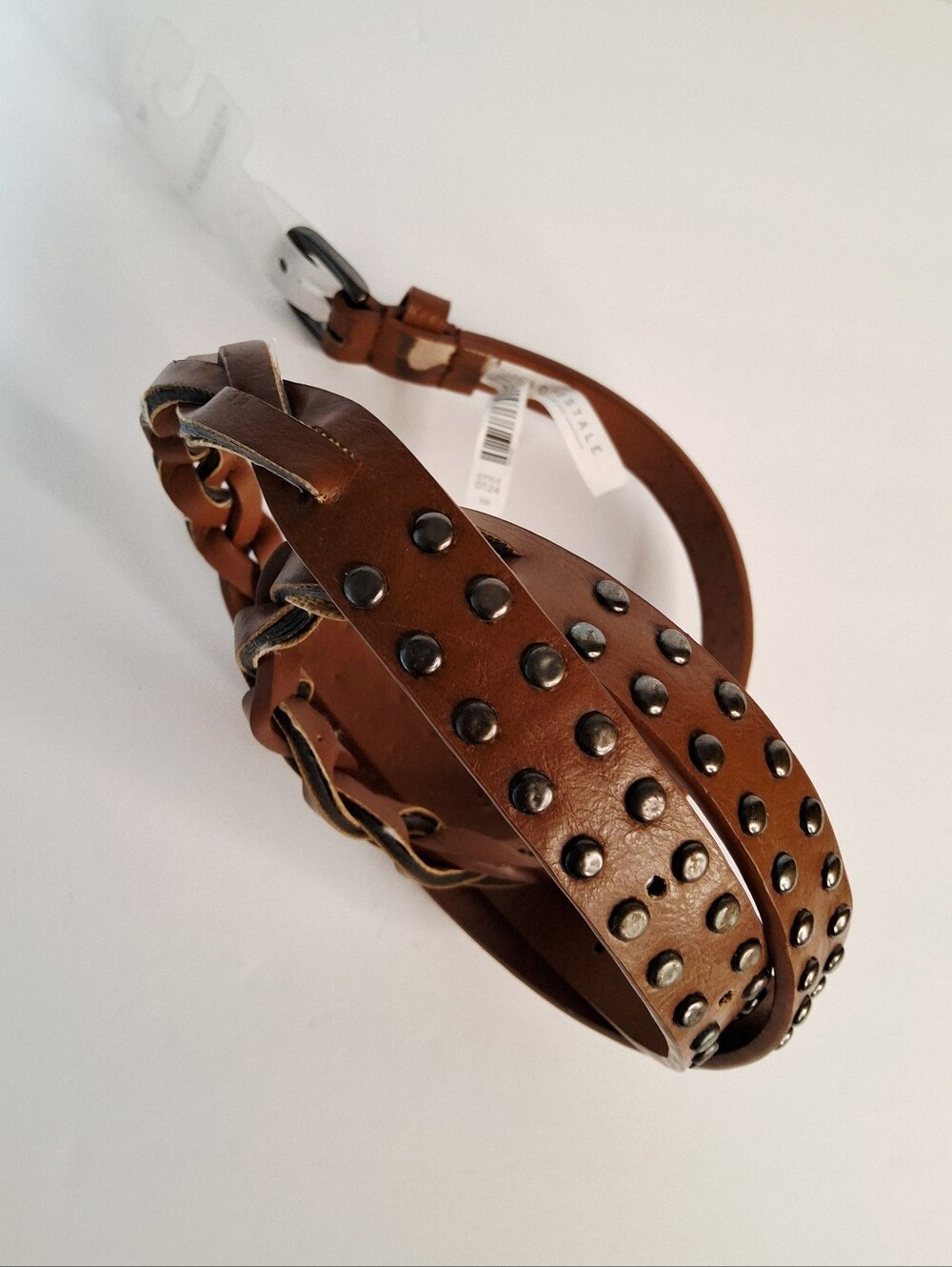 💎Aeropostale Womens Tan Narrow Braided Studded Belt Size Medium Y2K - Picture 8 of 12
